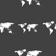 全球标志图标世界地图地理位置象征无缝的模式灰色的背景