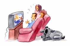 家庭看电视无聊狗