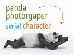 熊猫丰收邮件字符摄影师相机需要图片孤立的背景渲染插图