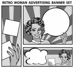 复古的女人广告横幅集模板背景