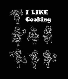卡通烹饪图标集食物烹饪孩子们风格设计