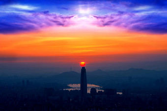 日落美丽的天空很多世界购物中心首尔南合唱团