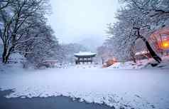 baekyangsa寺庙下降雪naejangsan山winte