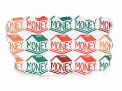 货币概念钱盒子图标撕裂纸背景