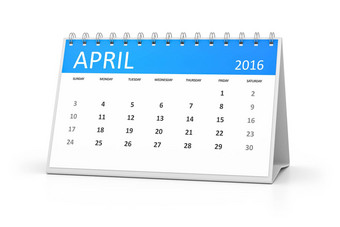 蓝色的表格日历4月