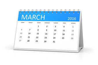 蓝色的表格日历3月
