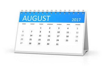 蓝色的表格日历8月
