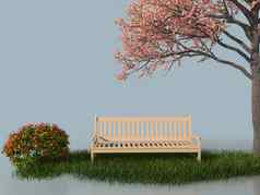 板凳上花盛开的树