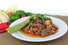 泰国地面猪肉沙拉辣的剁碎猪肉猪肉肝沙拉拉布