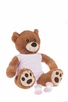 泰迪熊粉红色的衬衫袜子孤立的