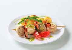 蘑菇串肉扦土豆