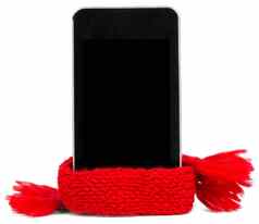 智能手机红色的围巾服务概念