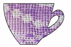 杯茶咖啡手工制作的水彩混合媒体紫色的花边