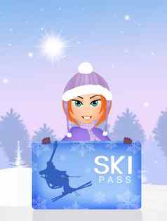 滑雪通行证冬天