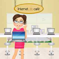 女孩互联网一家咖啡店
