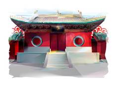 中国人寺庙水彩插图