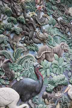 动物石头雕塑墙公共公园
