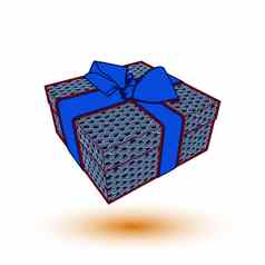 礼物盒子现在蓝色的弓丝带插图