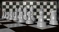 关闭白色国际象棋块模糊国际象棋背景