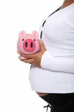 怀孕了女人持有小猪银行