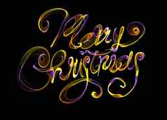 快乐圣诞节孤立的文本写火焰火光黑色的背景紫罗兰色的黄色的颜色