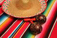 墨西哥雨披帽子马拉卡斯背景聚会五五月装饰彩旗