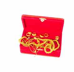 集团黄金点缀红色的珠宝盒子