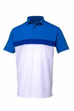 高尔夫球蓝色的白色三通衬衫白色背景