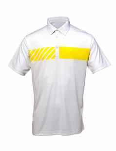 高尔夫球白色黄色的三通衬衫男人。女人