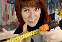 红色头发的人女孩测量工具统治者