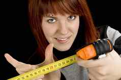 红色头发的人女孩测量工具统治者