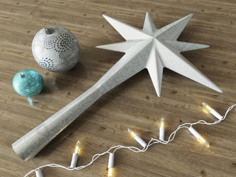 白色磨砂装饰明星圣诞节装饰装饰物白色灯木背景背景