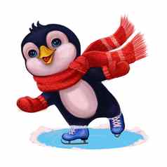 赛季的企鹅冰滑冰快乐圣诞节快乐一年