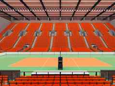 美丽的现代体育竞技场排球橙色座位贵宾盒子