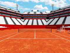 美丽的开放网球粘土法院体育场白色座位贵宾盒子15千球迷