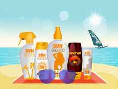 防晒霜集太阳保护奶油乳液水太阳能海滩