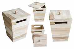 集合木盒子孤立的白色背景