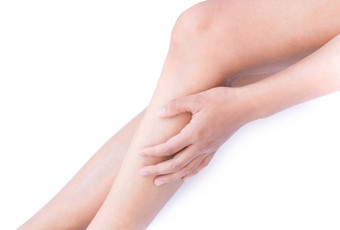 女人手触摸腿皮肤护理美概念