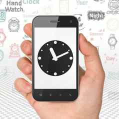 时间概念手持有智能手机时钟显示