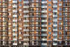 片段串行高层公寓建筑莫斯科郊区日落眩光墙窗户建筑建设