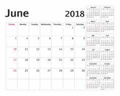 简单的日历规划师一年设计6月模板集个月周开始周日日历规划周