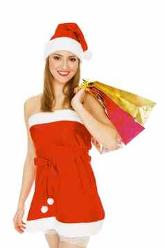 购物圣诞节女人微笑孤立的白色背景