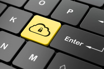 云网络概念云挂锁电脑键盘背景