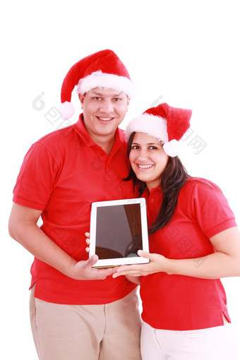 夫妇享受触控板圣诞节