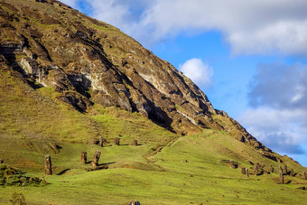 moais雕像的<strong>拉拉</strong>库火山复活节岛