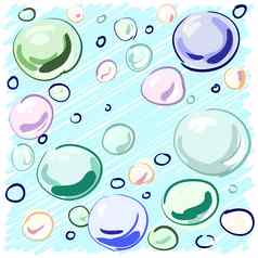 彩色的肥皂泡沫手绘蓝色的背景设计