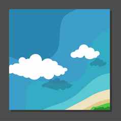 摩天观景轮平风格地图岛旅行假期游艇云天空视图鸟飞行