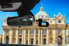 行车记录仪车相机视图圣彼得的教堂罗马意大利