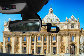 行车记录仪车相机视图圣彼得的教堂罗马意大利
