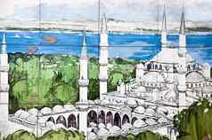 蓝色的清真寺绘画